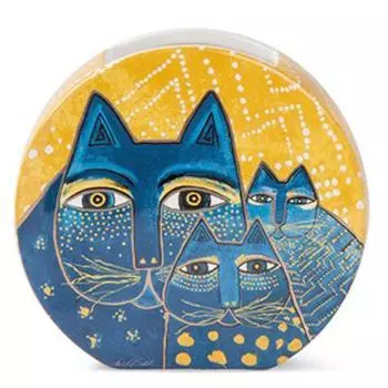 Laurel Burch [A2666] - керамическая ваза Laurel Burch желто-голубая (коты) - 17x16см