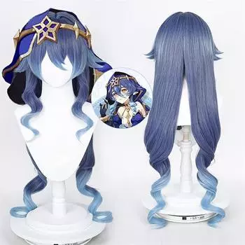 Layla Cosplay Wig Game Layla Long Blue Gradient Curly Heat Resistant Synthetic Hair Party Unisex Wigs + Wig Cap One Size