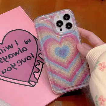 Лазерное Сердце Ins Love Браслет Защитный Силиконовый Мягкий Противоударный Чехол Для Телефона Для Iphone 14 11 12 Promax 13 Pro Max Задняя Крышка For iphone 12