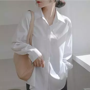 Lazy Style Loose White Shirt for Women In Spring and Autumn New French Top Professional Temperament Light Hong Kong Style Shirt S белый