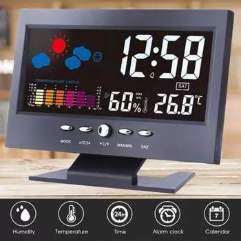 LCD-Farbbildschirm, Digitalanzeige, Schlummerwecker, Innentemperatur- Und Luftfeuchtigkeitsmonitor, Wettervorhersage, Zeit- Und Datumsanzeige