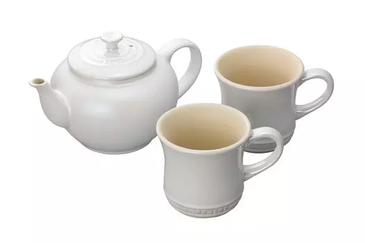 Le Creuset Tea Set Teapot Mug Set White Luster Heat Resistant Cold Resistant Microwave Oven Dishwasher Safe 3 Piece Set Wedding Gift Anniversary