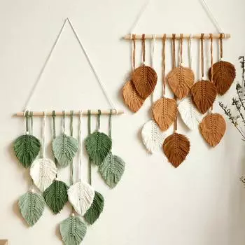 Leaf Macrame Tapestry Brown Green Wall Tapestry Boho Home Decoration Macrame Wall Hanging Home Living Room Decors Aesthetic Gift зелёный