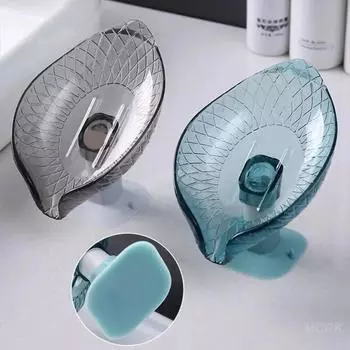 Leaf Shape Soap Dish Box Soap Holder Bathroom Plastic Eco-friendly Non-Slip Suction Cup Drain Rack Soap Holder Household Storage
