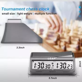 LEAP Chess Clock Цифровой шахматный таймер Профессиональный для настольных игр Таймер с 37 предустановленными программами серый