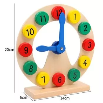 Learning Kid Wooden Clock Non Electric Educational Toy Number Skills Recognition