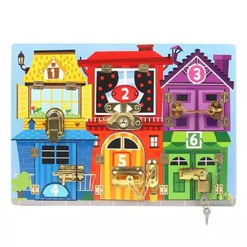 Learning Wooden Early Busy Board With Unlocking Activities For Preschool Kids