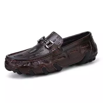 Leather breathable Doudou shoes men s crocodile pattern cowhide Korean version trendy casual shoes British leather shoes youth soft-soled men s shoes 38