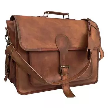 Leather Brown Messenger Vintage Laptop Shoulder Briefcase Men s 16 x 12 x 5 in