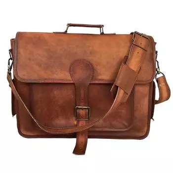 Leather Brown Messenger Vintage Laptop Shoulder Briefcase Men s 18 x 14 x 6 in