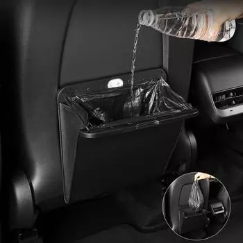 Leather Car Garbage Bag Seat Back Storage Bag Trash Can Decoration For Tesla MODEL3/Y Stowing Tidying