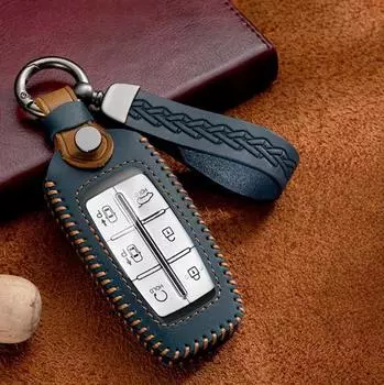 Leather Car Key Case Smart Remote Fob Protector Cover Auto Accessories For Hyundai Genesis GV70 GV80 2021 2022 G70 G80 2023 2024
