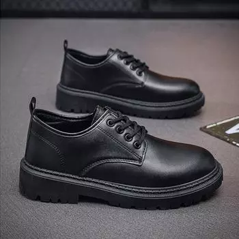 Leather Casual Shoes for Men Black Business Shoe Waterproof Kitchen Work Shoes Lace-up Thick Sole Male Shoe 2024 Non-slip Flats 39 чёрный