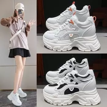 Leather Dad Shoes Women s Inner Height-increasing Mesh Shoes 35 оранжевый