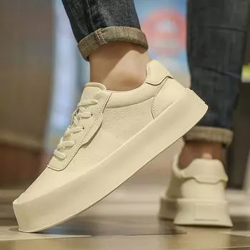 Leather Fashion Casual Shoes Men Thick Bottom Skate Shoes Men 2024 New Arrival Male Walking Footwear Brand Men s Handmade Flats 38 белый
