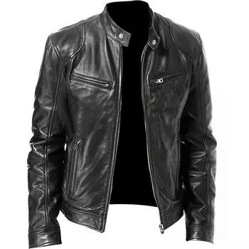 Leather Faux Men Jacket Motorcycle Biker Slim Fit Coat Warm Outwear Tops Outwear XL