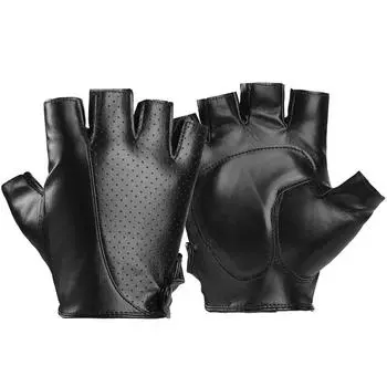 Leather Gloves Men s Short Gloves Driving and Riding Outdoor Street Performance Breathable Motorcycle Fitness Half Finger Gloves one size fits all