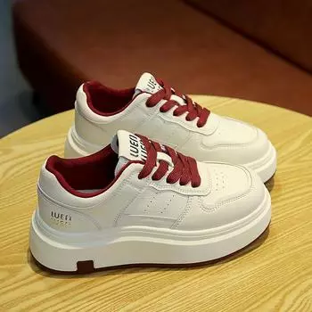 Leather heightened platform white shoes women s 2025 new popular autumn and winter women s shoes versatile sports and leisure board shoes 35