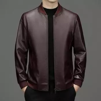 Leather jacket autumn and winter slim motorcycle suit middle-aged casual baseball collar men s leather jacket dad s top 170