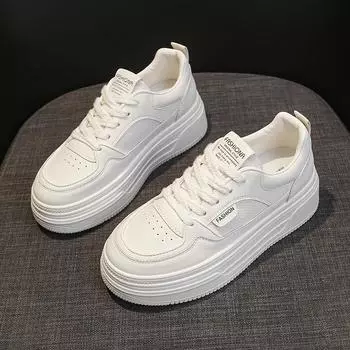 Leather little white shoes women s 2025 spring new popular muffin shoes women s shoes thick sole heightening casual sports board shoes 35