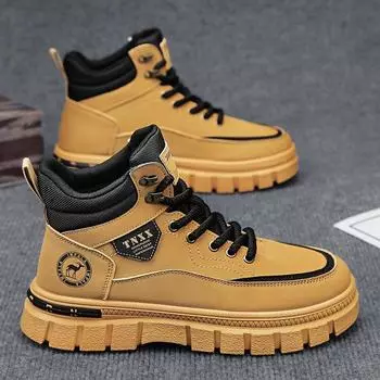 Leather Martin Boots Men s High Top Rhubarb Boots 2024 Autumn and Winter Desert Tooling Locomotive Short Boots Men s Outdoor 39