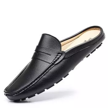 Leather Men’s Half Shoes for Men Comfortable Walking Shoe Casual Designer Shoes Slip-On Solid Color Loafers Flat Slippers 2025 40