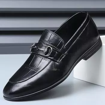 Leather men s shoes spring 2025 new trendy men s leather shoes breathable one-pedal versatile Korean version of business casual shoes 38 чёрный