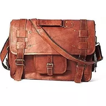 Leather Messenger Business Laptop Satchel Bag Dark Brown Men s Vintage Pure 18 x 14 x 6 in
