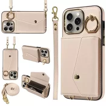 Кожаный чехол для iPhone 15 Pro с отделениями для карт и диагональным дизайном. Защищает ваш мобильный телефон Apple 14. iPhone 16 Pro max покинуть белый