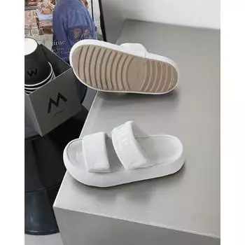 Leather platform bread slippers women s summer wear new Velcro soft bottom word beach sandals 35 бежевый