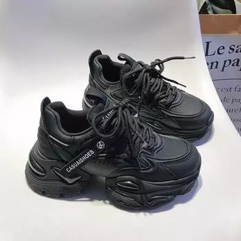 Leather platform dad shoes women s 2025 spring new fashionable versatile small height increase velvet casual sports shoes 35