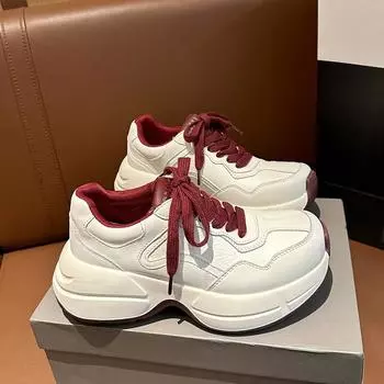 Leather platform dad shoes women s autumn and winter new retro versatile light feet small casual sports white shoes 35