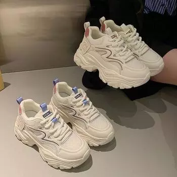 Кожаные туфли на платформе Dad Shoes для женщин, весна-лето, новые, небольшие, увеличивающие рост, спортивные туфли, легкие и дышащие 35 синий