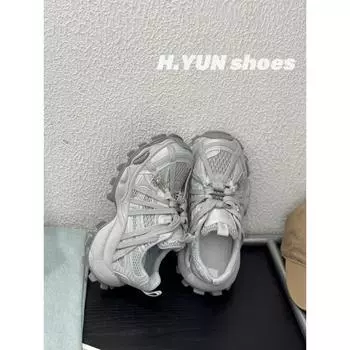 Leather platform strap mesh breathable dad shoes women s spring niche fashion sneakers 35 серебряный