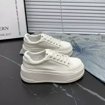 Leather platform white shoes women s new summer thin heightening breathable casual board shoes 35