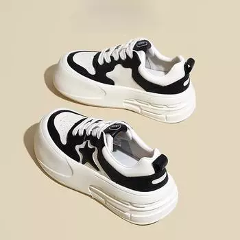 Leather Platform White Shoes Women s Shoes Early Spring New Heightening Board Shoes Big Head Shoes Versatile Casual Sports Shoes 35