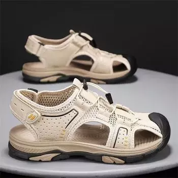 Leather sandals men s casual sports beach shoes soft sole light 38