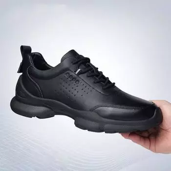 Leather shoes are light, comfortable and versatile, fashionable men s business casual shoes, pure black breathable commuter shoes, men s sports shoes 39 чёрный