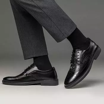 Leather Shoes Men Brogues Formal Shoes for Men Classic Business Mens Leather Shoes Luxury Male Wedding Oxfords Low Top Loafers 39 чёрный