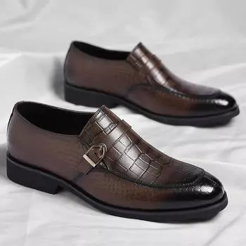 Leather shoes men s 2025 casual leather shoes low-top foot buckle large size business casual shoes trendy shoes 38 чёрный