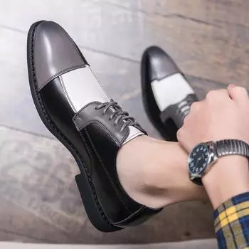 Leather shoes men s fashion summer square head first layer cowhide business dress Brock work three joint Oxford men s shoes 38