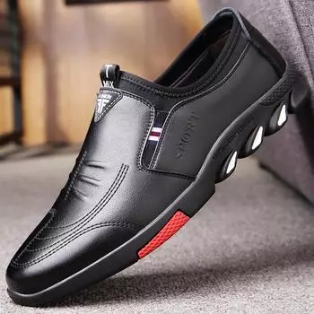 Leather shoes men s height increase in four seasons men s shoes 2025 new men s business casual shoes cowhide British trend shoes trend 38 чёрный
