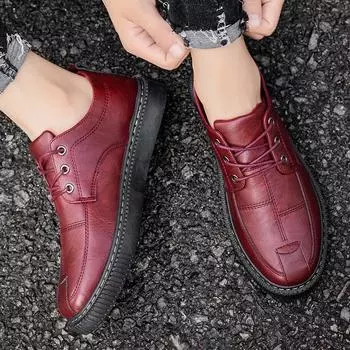 leather shoes men s luxury spring and autumn quality comfortable winter warm non-slip large size leather shoes d42 39 красный
