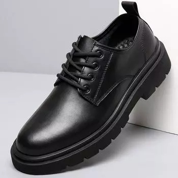 Leather shoes men s spring men s shoes casual breathable business dress black platform Martin boots suit wedding groom shoes 38 чёрный