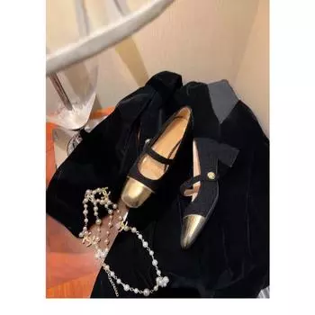 Leather shoes woolen high heels women s one-button thick heel Mary Jane shoes versatile shoes light mouth single shoes 35