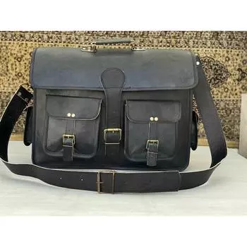 Leather Shoulder Satchel Laptop Bag Messenger (Handmade Bag) Men Vintage 18 x 14 x 6 in