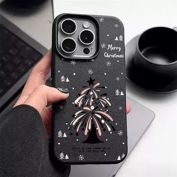 Leather Soft Tpu Fireworks Christmas Tree Pattern Case for iPhone 16 Pro 15 14 13 12 Pro Max 11 Solid Color Matte Shockproof Slim Cover Coque iPhone 16 серый