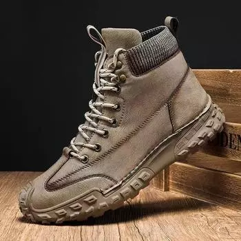 Leather Tooling Boots Men s High Top Martin Boots Padded Cotton Shoes 38 чёрный