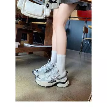 Leather version~ Silver muffin platform casual sneakers women s lightweight mesh heightening dad shoes 35
