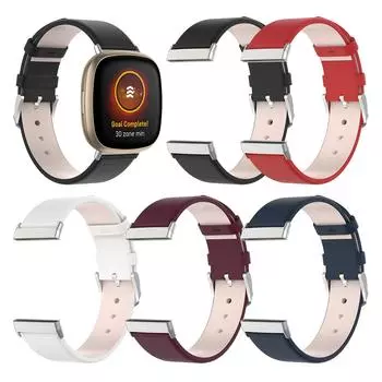Кожаный ремешок для часов с пряжкой на запястье для versa3 for sense чёрный
